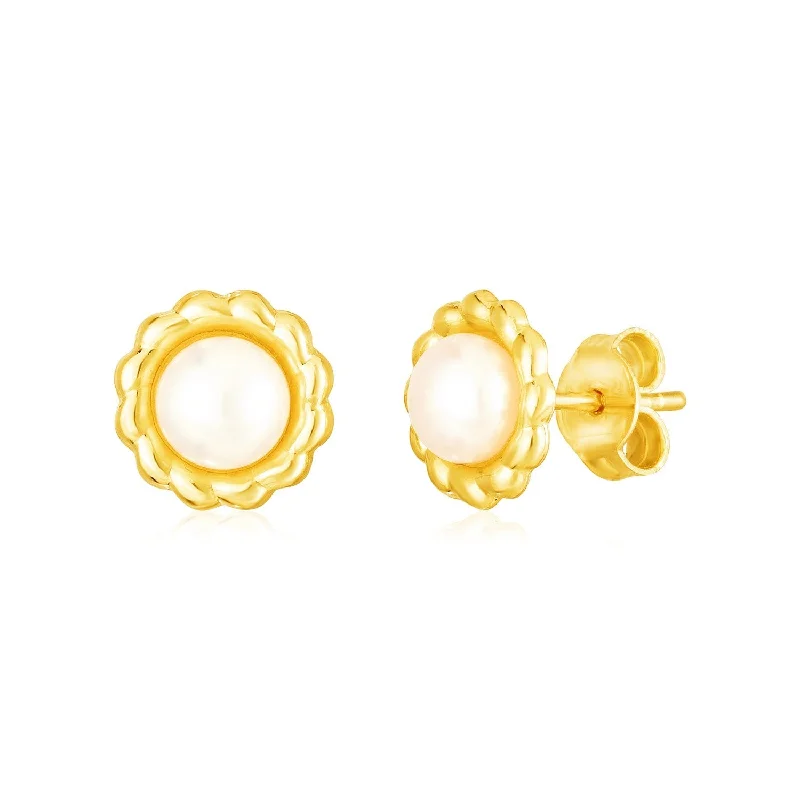 Crystal Stud Earrings for Sparkle -LOVCIA Luxury 14k Yellow Gold Floral Pearl Stud Earrings