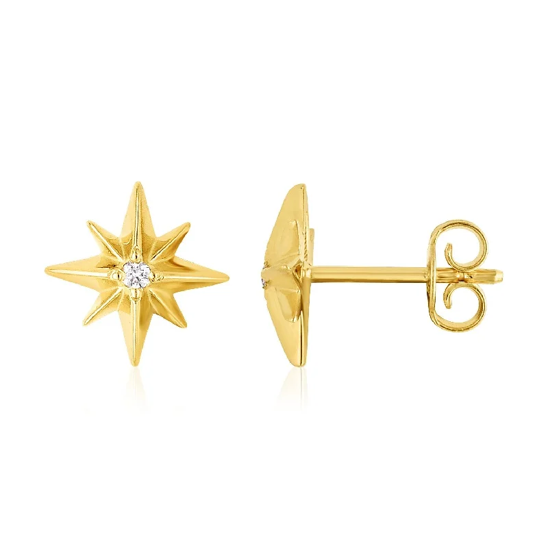 Hippie Stud Earrings with Beads -LOVCIA Luxury Classic 14K Gold North Star Diamond Stud Earrings