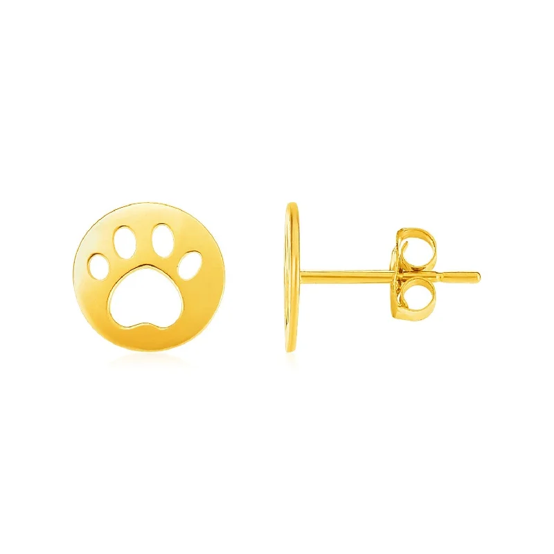 Square Stud Earrings for Modern -LOVCIA Luxury 14k Yellow Gold Paw Print Stud Earrings