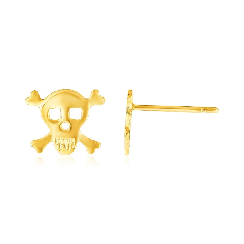 Oval Stud Earrings for Grace -LOVCIA Luxury 14K Yellow Gold Skull and Crossbones Stud Earrings