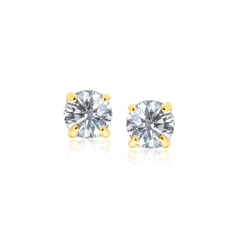 Diamond Stud Earrings for Luxury -LOVCIA Luxury 14k Yellow Gold 6mm Round Cubic Zirconia Stud Earrings