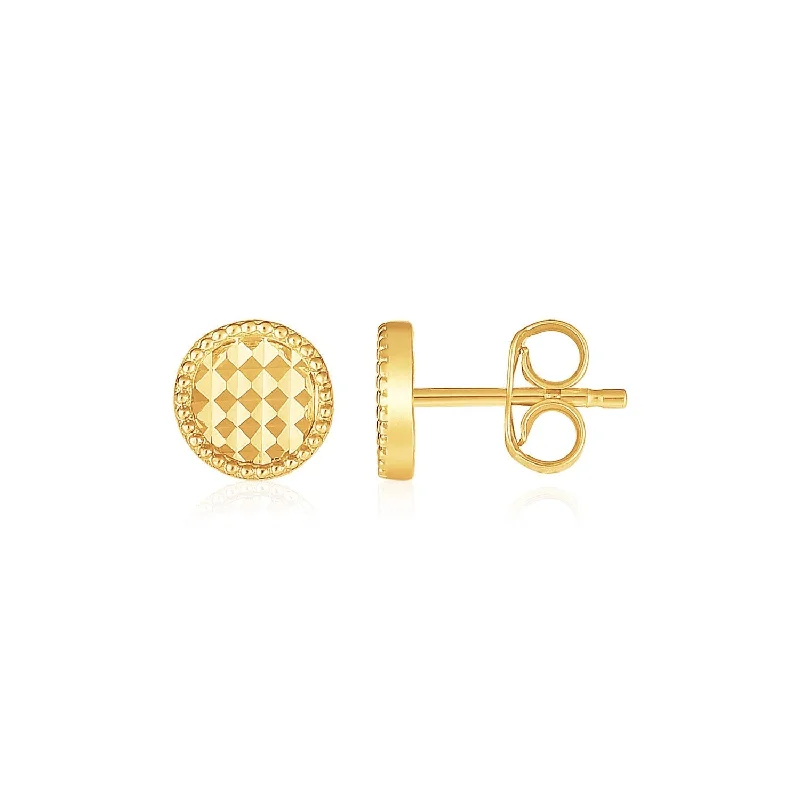 Geometric Stud Earrings for Trend -LOVCIA Luxury 14k Yellow Gold Textured Round Stud Earrings