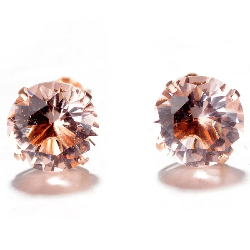 Hippie Stud Earrings with Beads -18K Rose Over Sterling Silver Genuine Morganite Stud Earrings