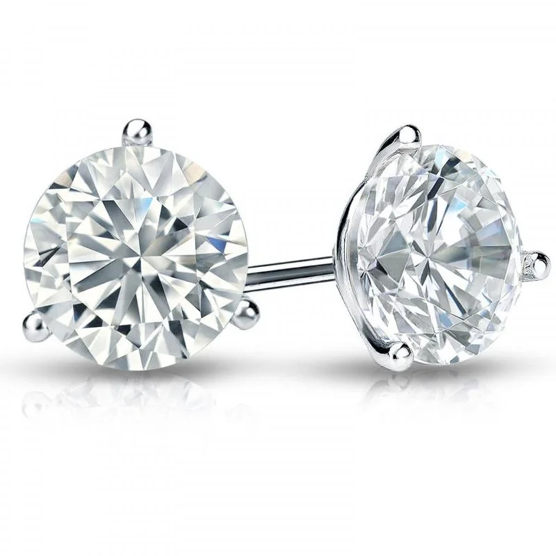 Stud Earrings with Hammered Finish -18K White Gold 1.50cts Diamond Stud Earrings