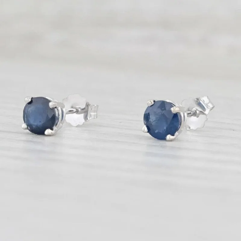 Stud Earrings with Wave Designs -1ctw Blue Sapphire Stud Earrings 14k White Gold September Birthstone Solitaire