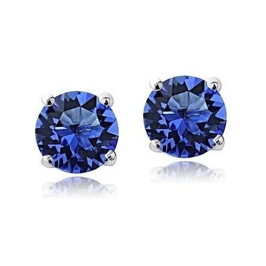 Round Stud Earrings for Classic -2.00 Cttw 18k White Gold Filled High Polish Finish Round Crystal Blue Stud Earrings