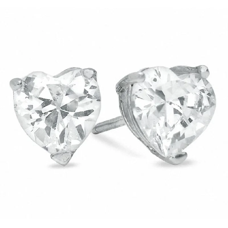 Stud Earrings with Wave Designs -2-Pairs: 6mm Heart-Shaped Cubic Zirconia Stud Earrings