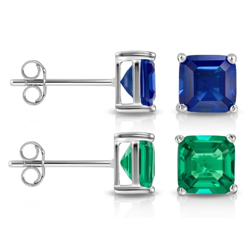 Gold Stud Earrings for Women -2CTW Created Emerald Asscher Cut Stud Earrings by MUIBLU Gems