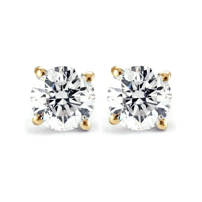 Multi Stud Earrings with Chains -3/4Ct Round Brilliant Natural Diamond Stud Earrings in 14K Yellow Gold Classic Setting