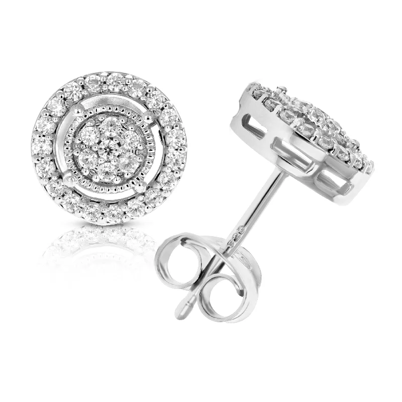 Stud Earrings with Animal Motifs -3/8 cttw Round Diamond Stud Earrings in .925 Sterling Silver With Rhodium