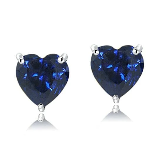 Stud Earrings with Chevron Designs -4.00 Ct Blue Sapphire Heart Shape Stud Earrings 14k White Gold Over 925 Silver Filled High Polish Finsh