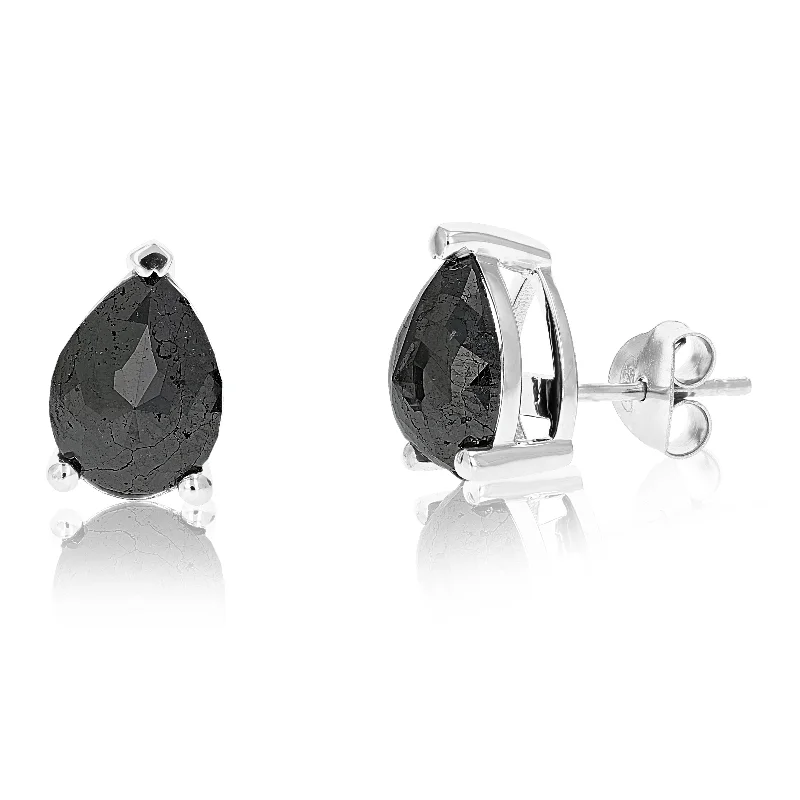 Stud Earrings for Valentine's Day -4.50 cttw Pear Shape Black Diamond Stud Earrings .925 Sterling Silver Prong Set