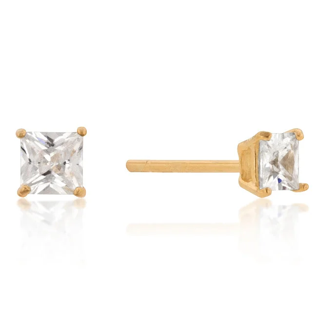 Geometric Stud Earrings for Trend -LOVCIA 18k Gold-Plated Princess Cut CZ Stud Earrings - 4mm