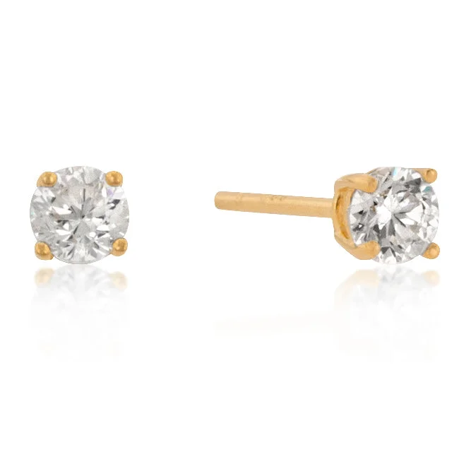 Stud Earrings with Star Motifs -LOVCIA 18K Gold Plated Round Cut 4mm Cubic Zirconia Stud Earrings