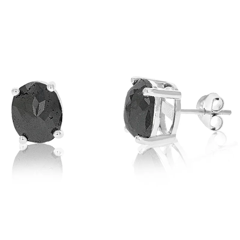 Stud Earrings for Casual Outfit -5.50 cttw Oval Shape Black Diamond Stud Earrings .925 Sterling Silver Prong Set