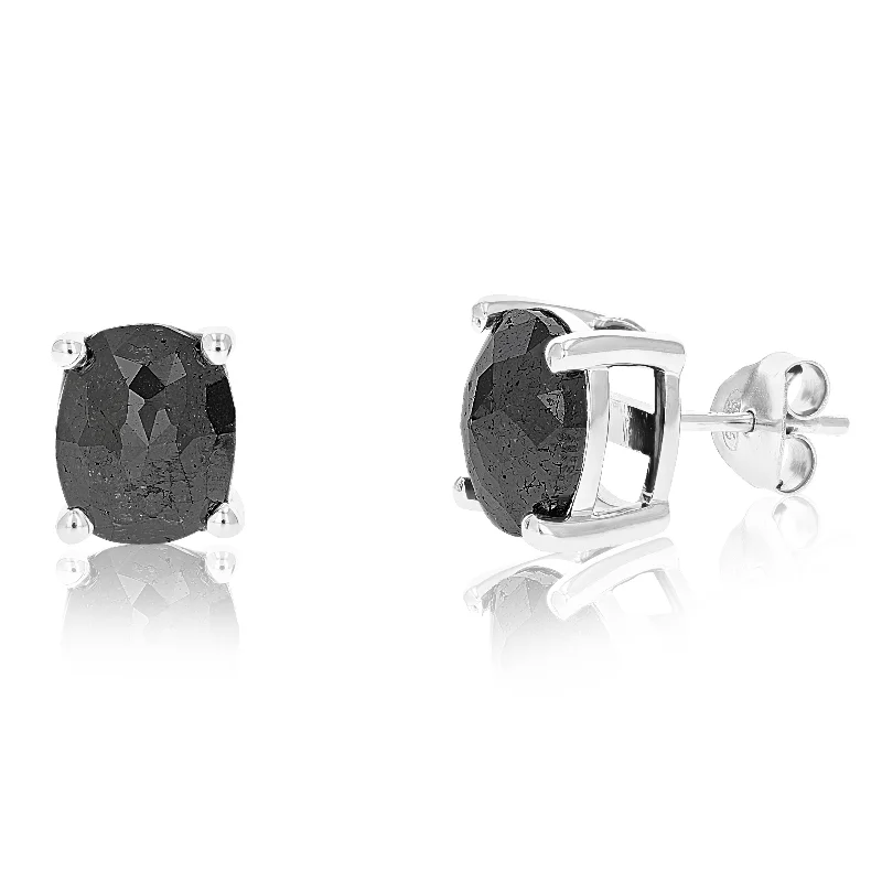 Stud Earrings for Engagement Party -5 cttw Oval Shape Black Diamond Stud Earrings .925 Sterling Silver Prong Set