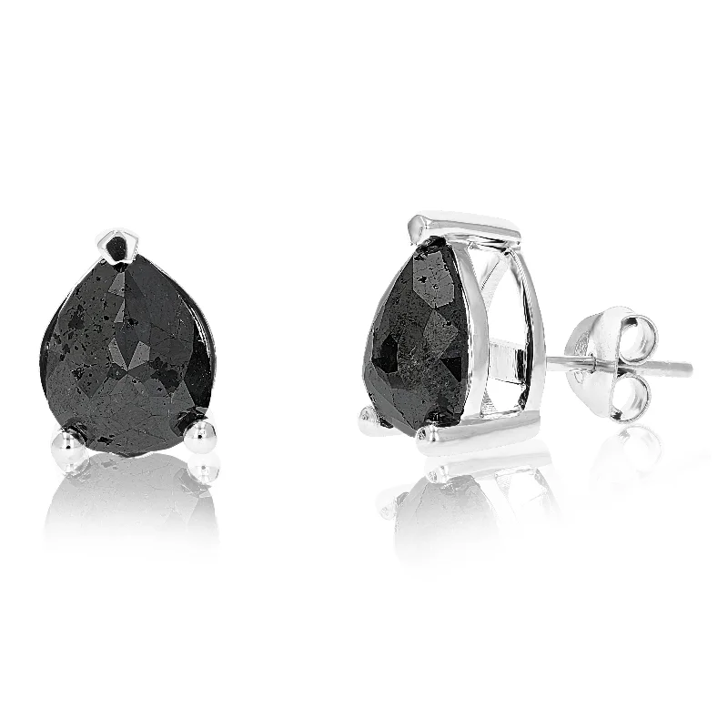 Stud Earrings for Concert Look -5 cttw Pear Shape Black Diamond Stud Earrings .925 Sterling Silver Prong Set