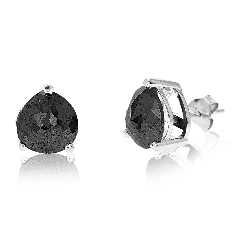 Stud Earrings for Wedding Ceremony -6.50 cttw Pear Shape Black Diamond Stud Earrings .925 Sterling Silver Prong Set