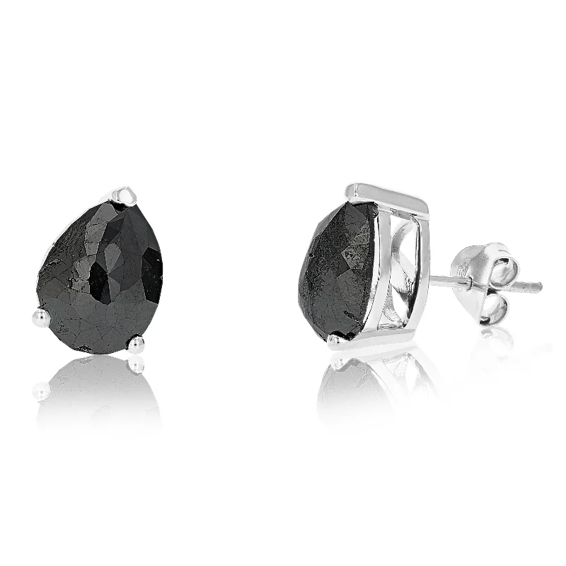 Stud Earrings for Prom Night -6 cttw Pear Shape Black Diamond Stud Earrings .925 Sterling Silver Prong Set