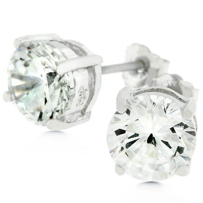 Triangular Stud Earrings for Edge -LOVCIA Elegant 7mm Round Cubic Zirconia Silver Stud Earrings