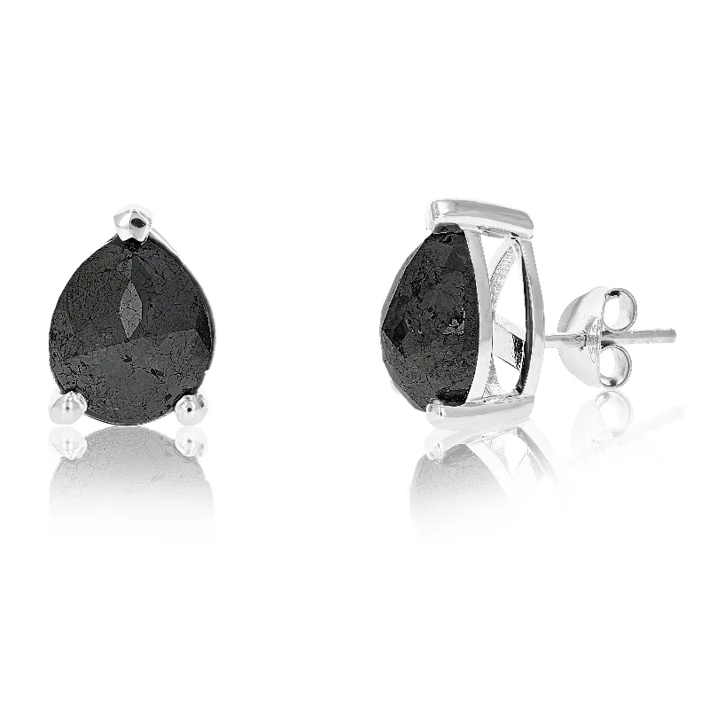 Stud Earrings for Bridesmaids Look -9 cttw Pear Shape Black Diamond Stud Earrings .925 Sterling Silver Prong Set