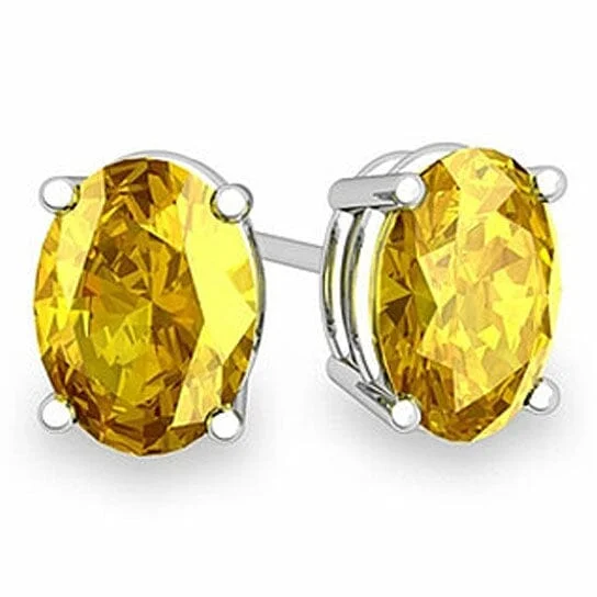 Diamond Stud Earrings for Luxury -925 Sterling Silver 2.00ct Genuine Oval Yellow Sapphire Stud Earrings