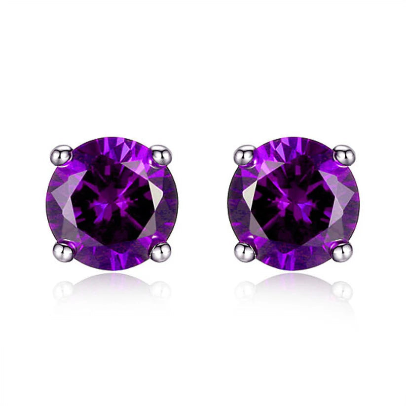 Stud Earrings with Pearls and Diamonds -925 Sterling Silver 6mm Round-Cut Amethyst Stud Earrings