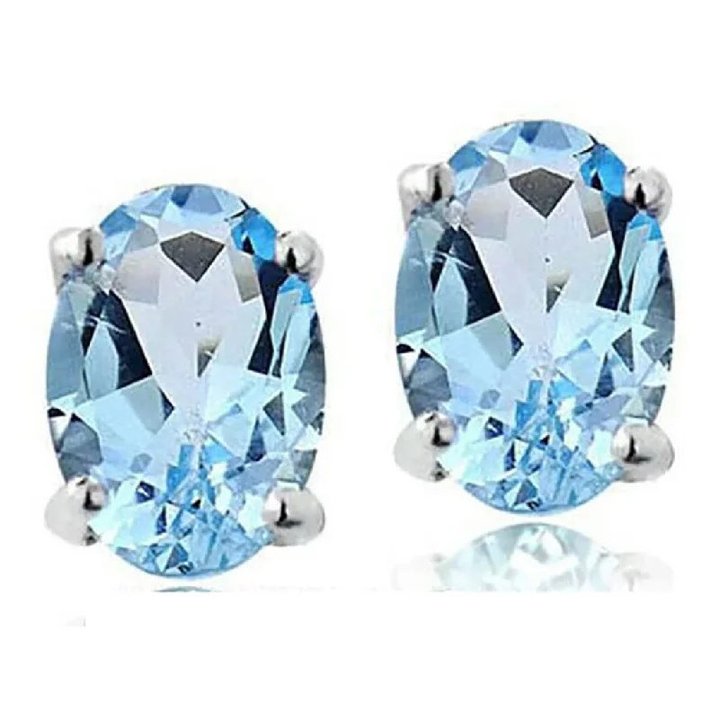 Stud Earrings for Beach Outfit -925 Sterling Silver London Blue Topaz Stud Earrings