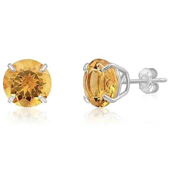 Hypoallergenic Stud Earrings for Sensitive -925 Sterling Silver Round Cut Citrine Stud Earrings 2.00 Cttw