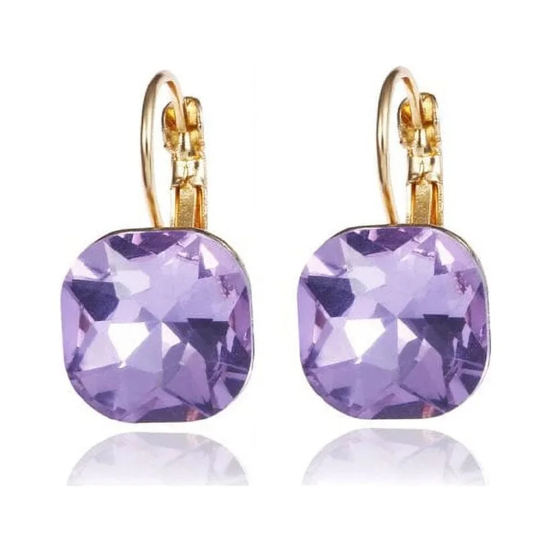 Stud Earrings for Evening Gown -Amethyst Crystal Gold Filled Square Earrings For Women Popular Rhinestone Stud Earrings