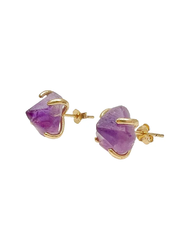 Stud Earrings with Symbolic Elements -Amethyst Stone Stud Earrings LE013