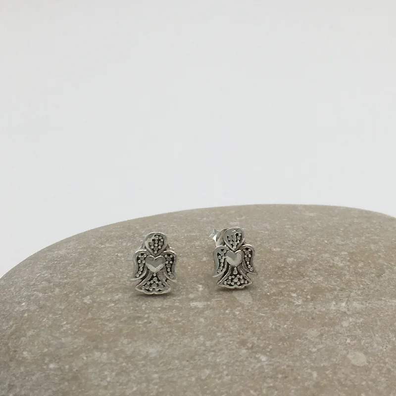 Celtic Stud Earrings with Knotwork -Sterling Silver Angel Stud Earrings