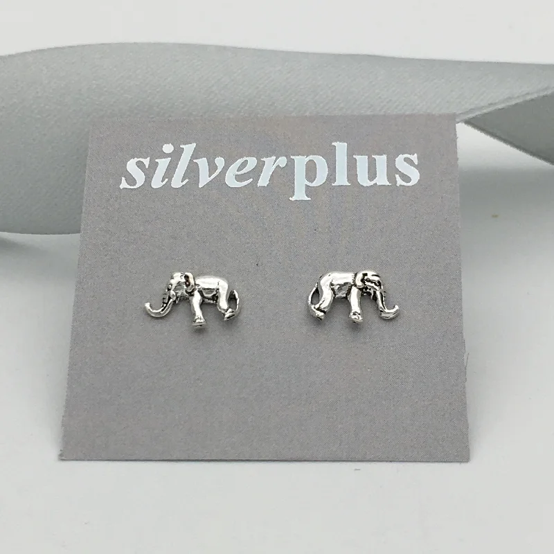 Vintage Stud Earrings with Patina -Sterling Silver Baby Elephant Stud Earrings