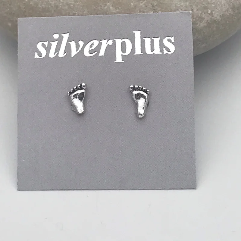 Stud Earrings with Filigree -Sterling Silver Pitter Patter of Tiny Feet Stud Earrings