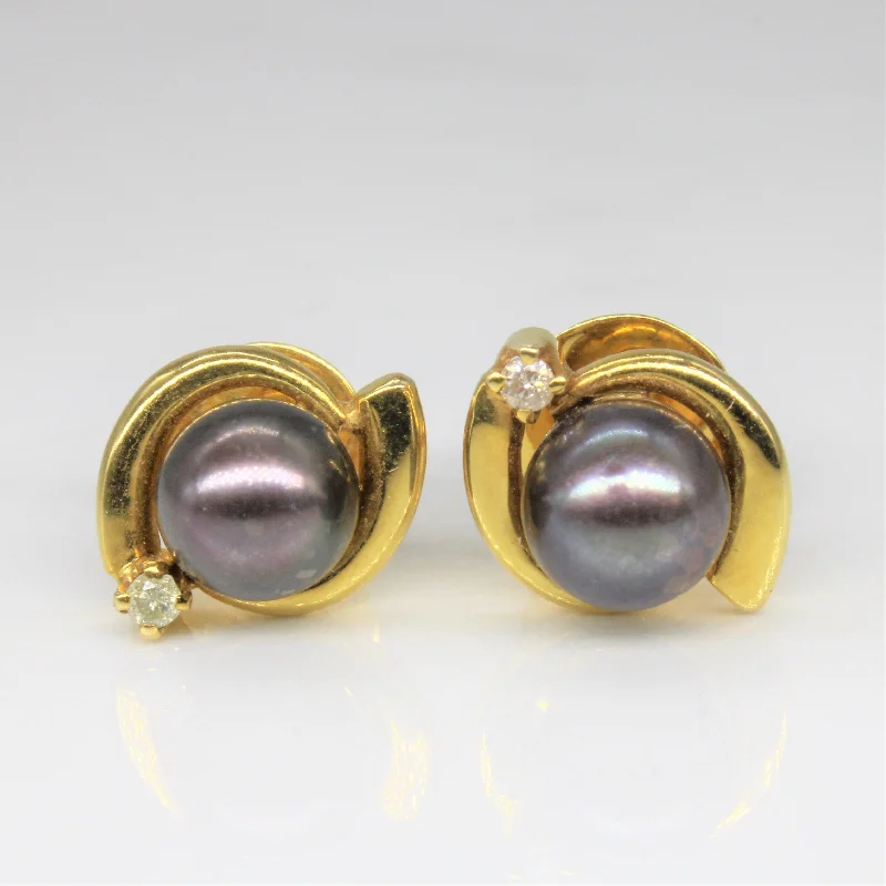 Stud Earrings for Everyday Glamour -Black Pearl & Diamond Swirl Stud Earrings | 0.06ctw |