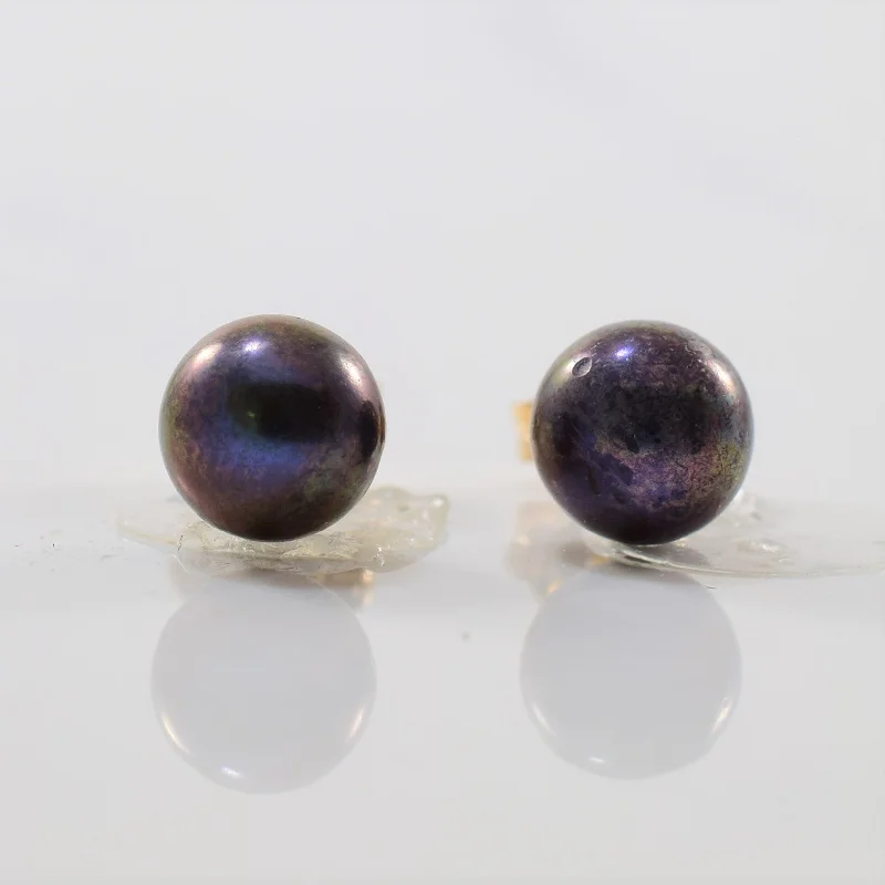 Ethnic Stud Earrings with Tribal Design -Black Pearl Stud Earrings | 3.50ctw |