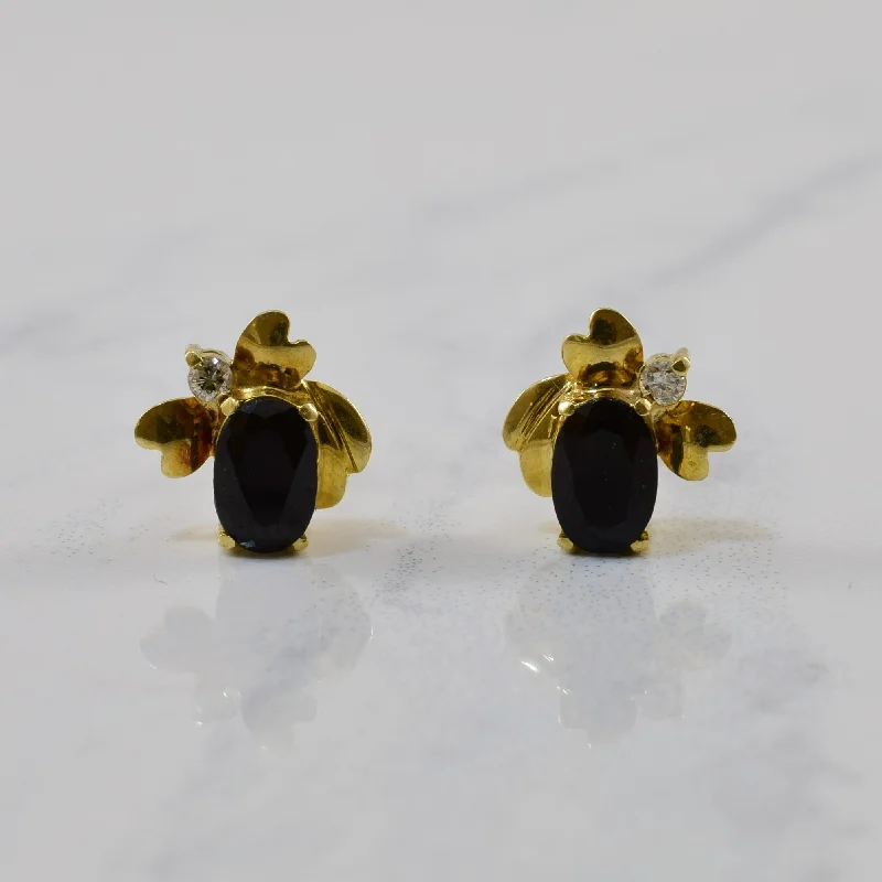 Stud Earrings with Keyhole Designs -Black Sapphire & Diamond Stud Earrings | 1.30ctw, 0.04ctw |