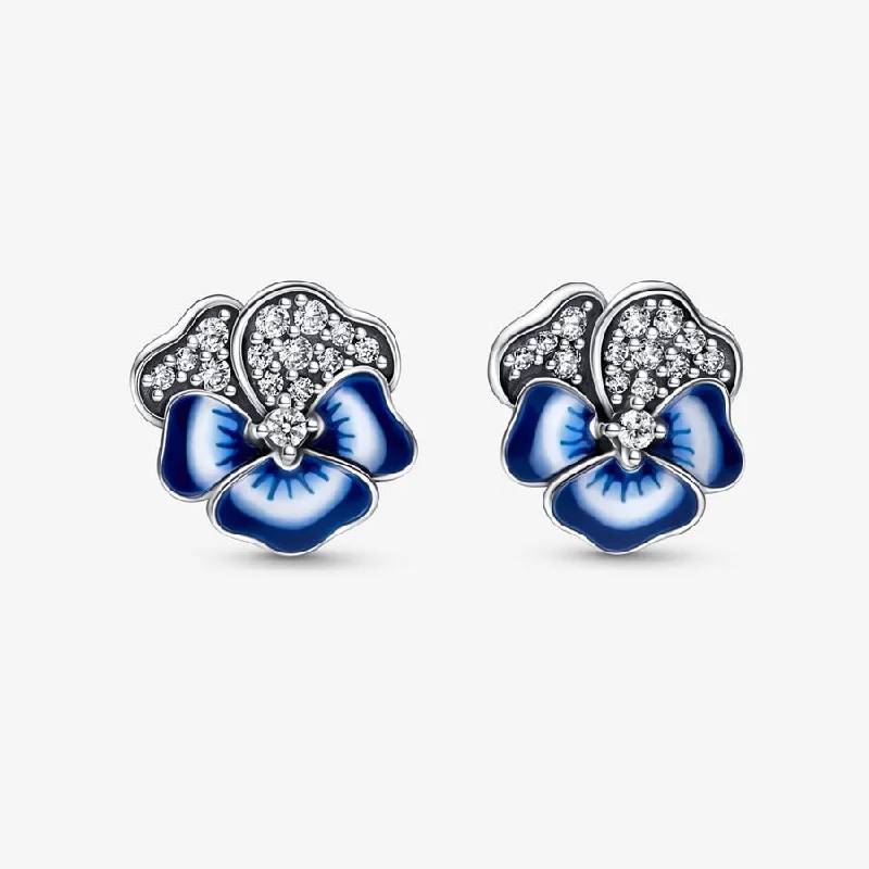 Small Stud Earrings for Delicate -Blue Pansy Flower Stud Earrings