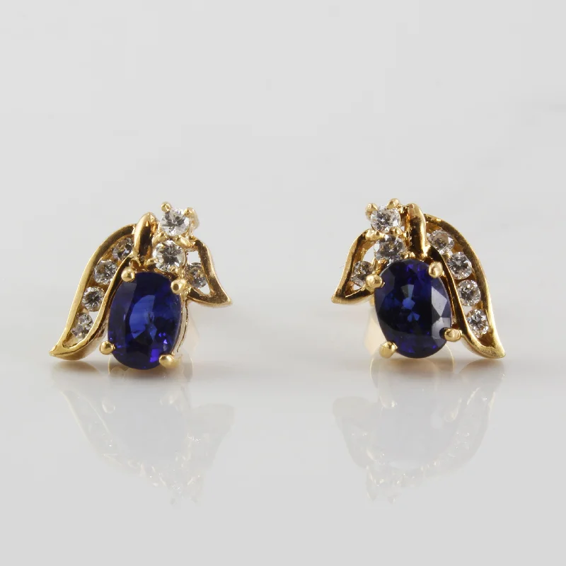 Stud Earrings with Crystals -Blue Sapphire & Diamond Stud Earrings | 0.25ctw, 1.00ctw |