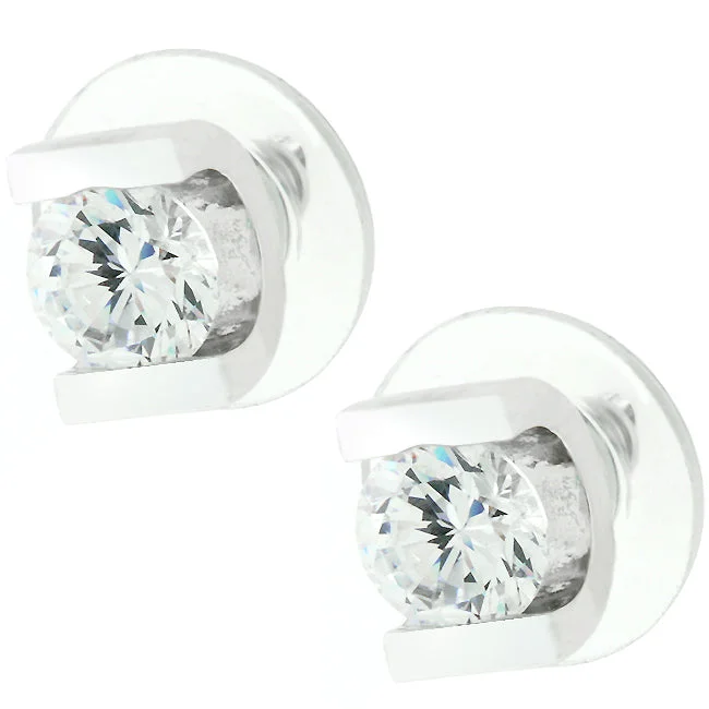 Geometric Stud Earrings for Trend -LOVCIA Elegant Rhodium-Plated Cubic Zirconia Stud Earrings