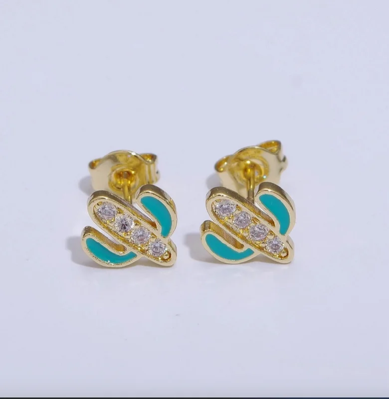 Maximalist Stud Earrings for Bling -Colored Cactus Stud Earrings