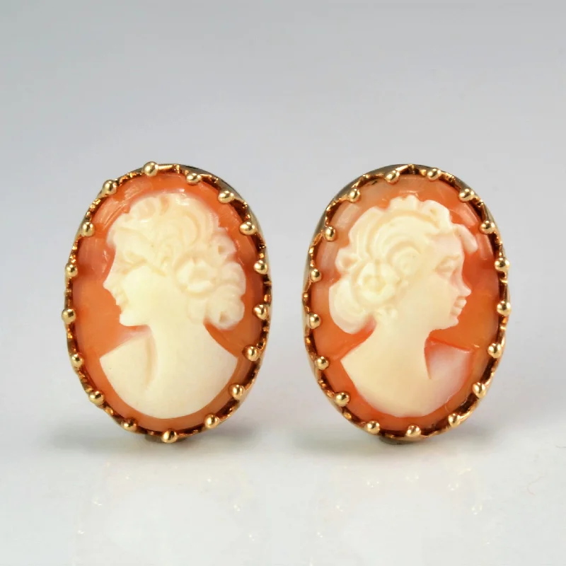 Clip On Stud Earrings for Non Pierced -Cameo Gold Stud Earrings