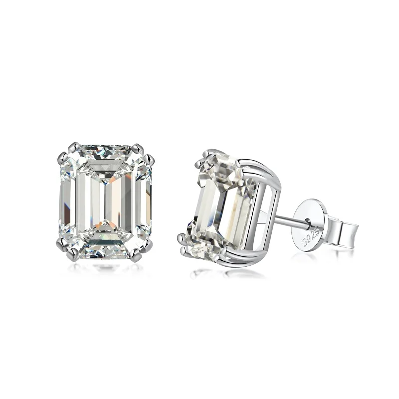 Stud Earrings with Vine Designs -Camilia Emerald Cut Stud Earrings