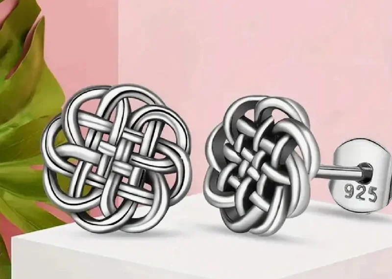 Stud Earrings with Gemstones and Beads -Sterling Silver Celtic Knot Stud Earrings