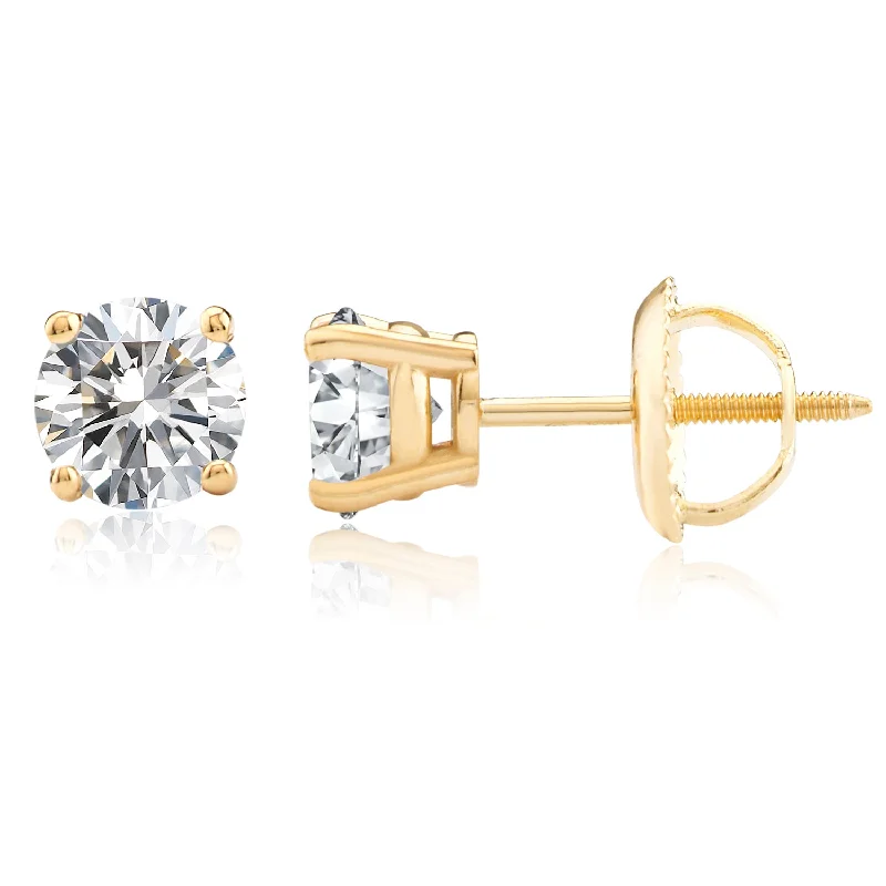 Stud Earrings for Casual Outfit -Certified 14k Yellow Gold Lab Grown Diamond Solitaire Stud Earrings (1.0 ct.tw)