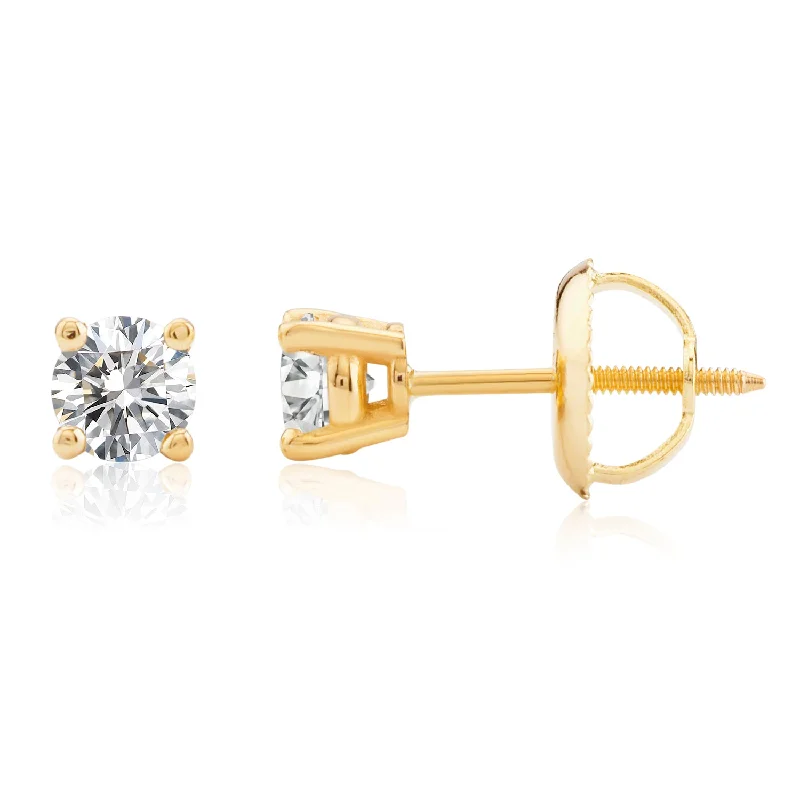 Stud Earrings for Festival Style -Certified 14k Yellow Gold Lab Grown Diamond Solitaire Stud Earrings (1/2 ct.tw)