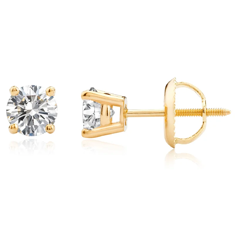 Stud Earrings for Formal Attire -Certified 14k Yellow Gold Lab Grown Diamond Solitaire Stud Earrings (3/4 ct.tw)