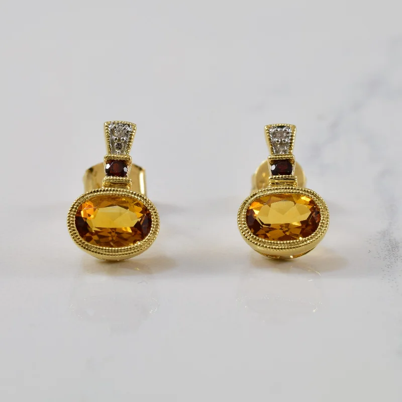 Large Stud Earrings for Statement -Citrine & Garnet Stud Earrings | 1.50ctw, 0.07ctw |