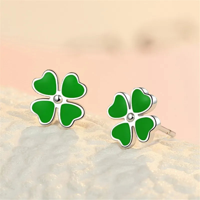 Stud Earrings with Embossed Patterns -JuliaFashion-Classic Lucky Four-Leaf Clover Ear Stud Earrings