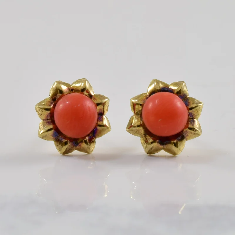 Square Stud Earrings for Modern -1960s Coral Sunflower Stud Earrings | 1.30ctw |